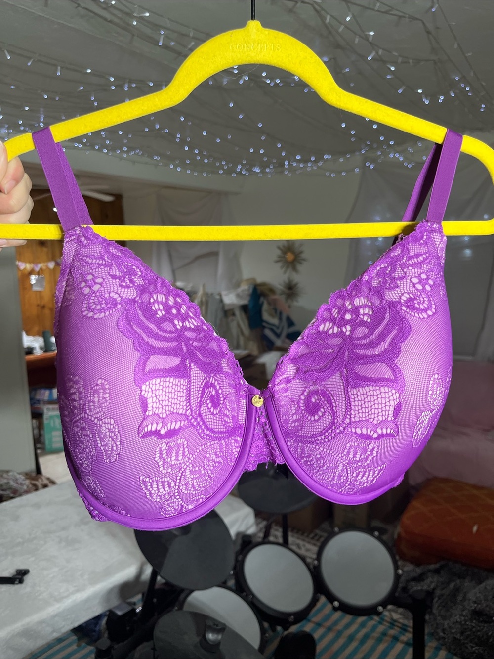 Natori 34H Bra Vibrant Purple Lace Covered Cups Underwire Multi Way Convertible